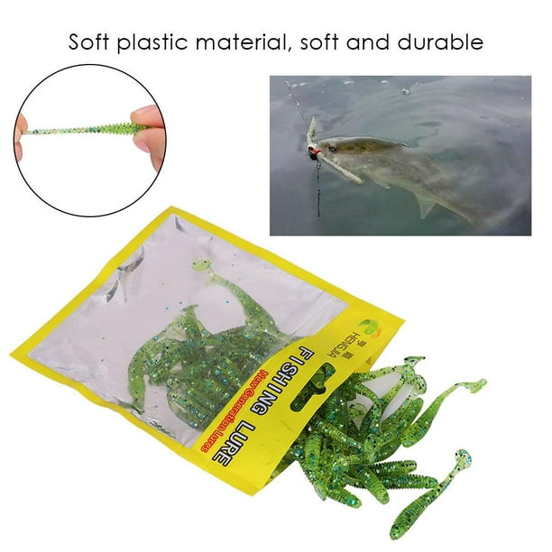 Walfront 50pcs 5cm Soft Plastic Fishing Lures T-Tail Grub Worm Baits Fish Tackle Accessory, Baits, Fishing Baits Other