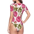 thumbnail image 4 of Daiia Rose Flowers print Women's Crew Neck Short Sleeve Bodysuit Fashion Tops Fit Casual Basic Extender Bodysuit-X-Large, 4 of 9
