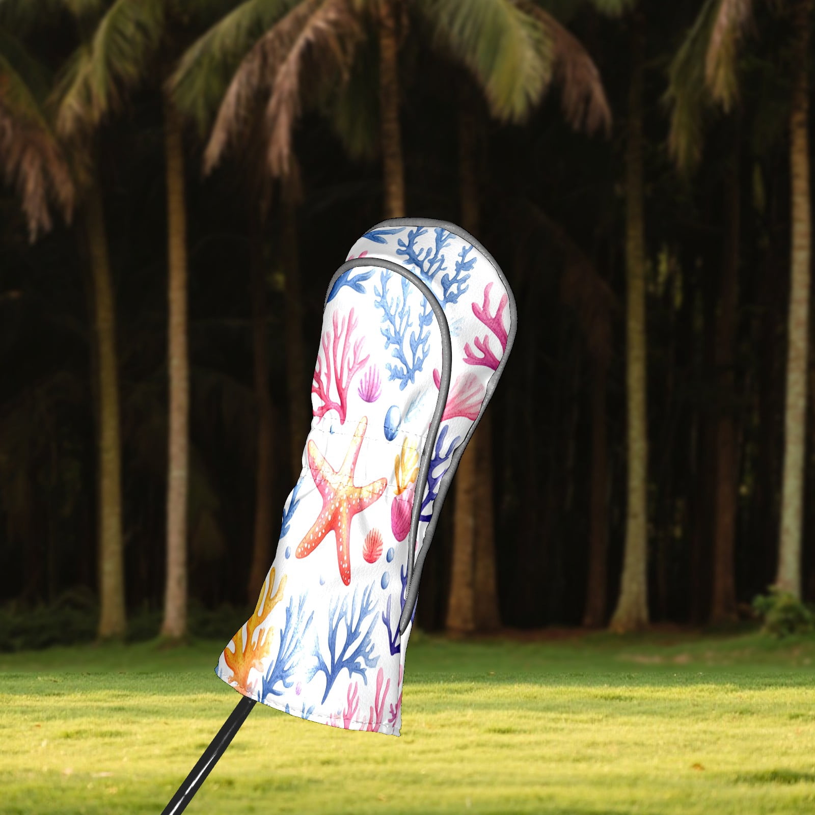 Golf Club Covers PU Leather Waterproof Head Covers for Fairway Woods Hybrids Coral Starfish