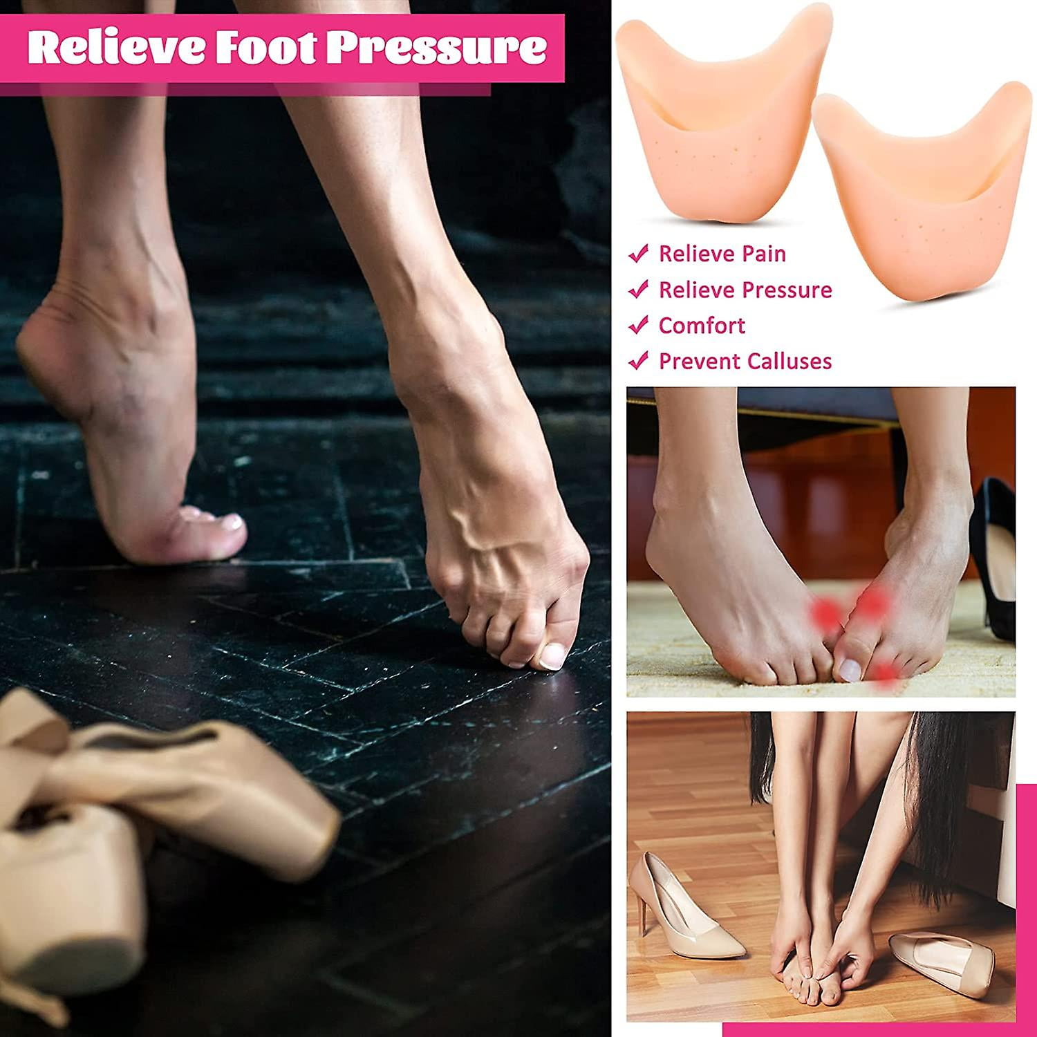 Toe Pads For Shoes Anti Slip Soft Silicone Pointe Toe Pads