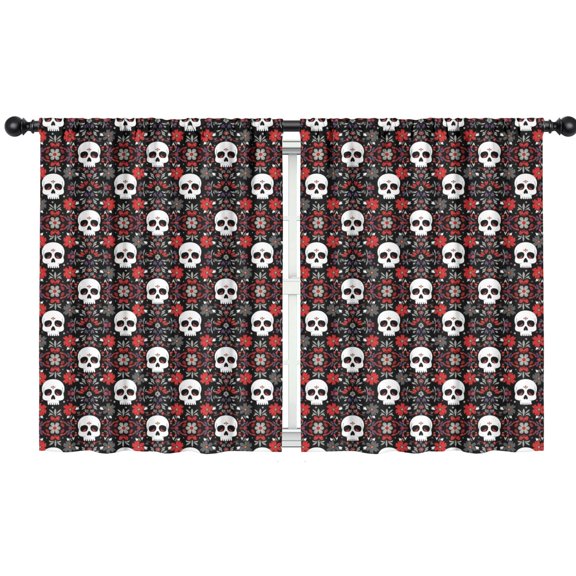 Blackout Kids Curtains,Black Floral Skull Pattern Childrens Insulated Curtains Set Of 2,Bedroom Essentials,Toddler Room Decor 42x54in(106x137cm)