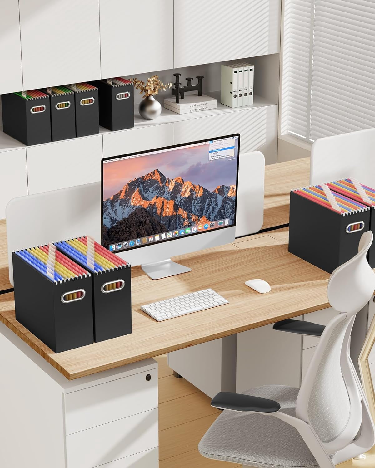 Oterri File Organizer Box, Portable Collapsible Cardboard Folder with Handle for Letter Size Hanging Files, Document Storage Box Home Office & Classroom (2 Packs, Black)