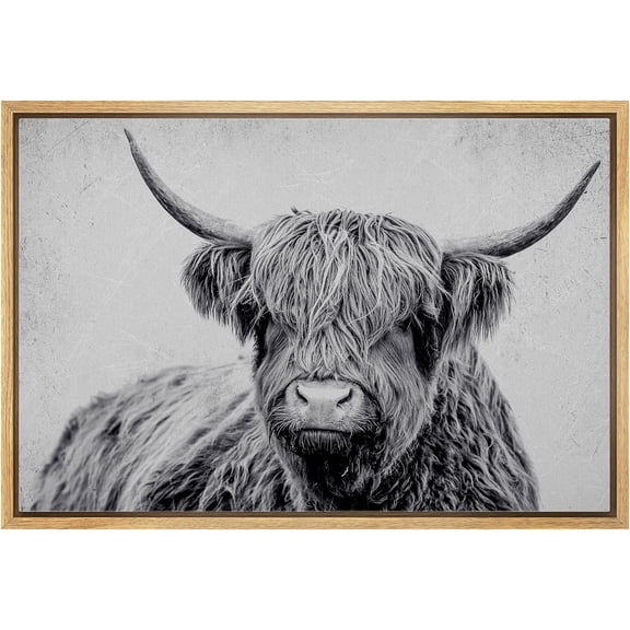 Wall26 Canvas Print Wall Art Black & White Shetland Cow Portrait Nature Wilderness Animals Photography Realism Modern Framed Art Decora Multicolor Rustic Artwork for Bedroom - 24"x36" Natural