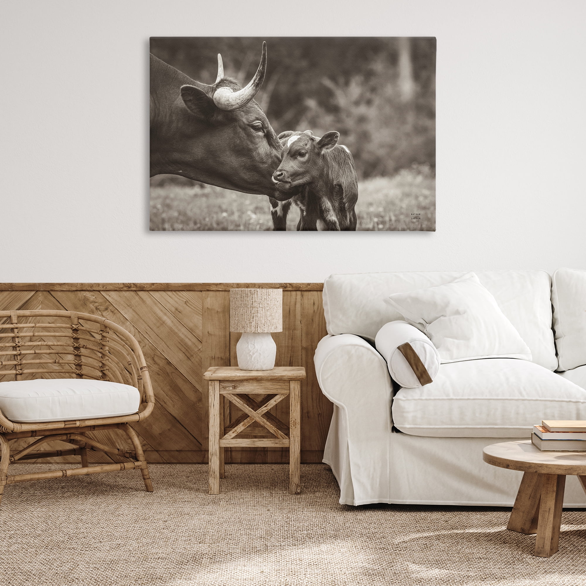 Stupell Industries Longhorn Kiss Photography Animals Photography Wrapped Canvas Art Print Wall Art, 45 x 30