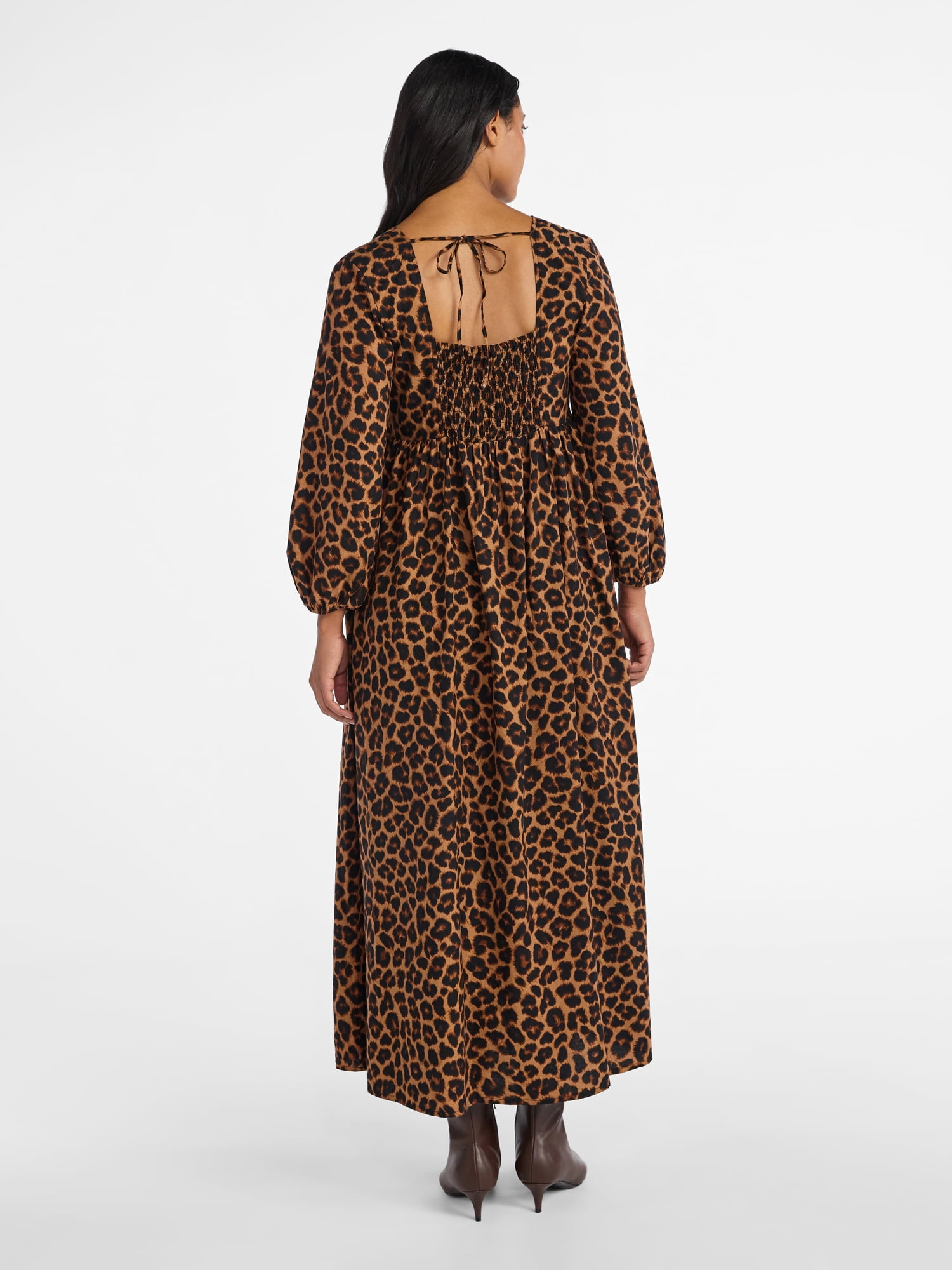 Time and Tru Women's Tie Back Maxi Dress with 3/4-Length Sleeves, Sizes XS-XXXL