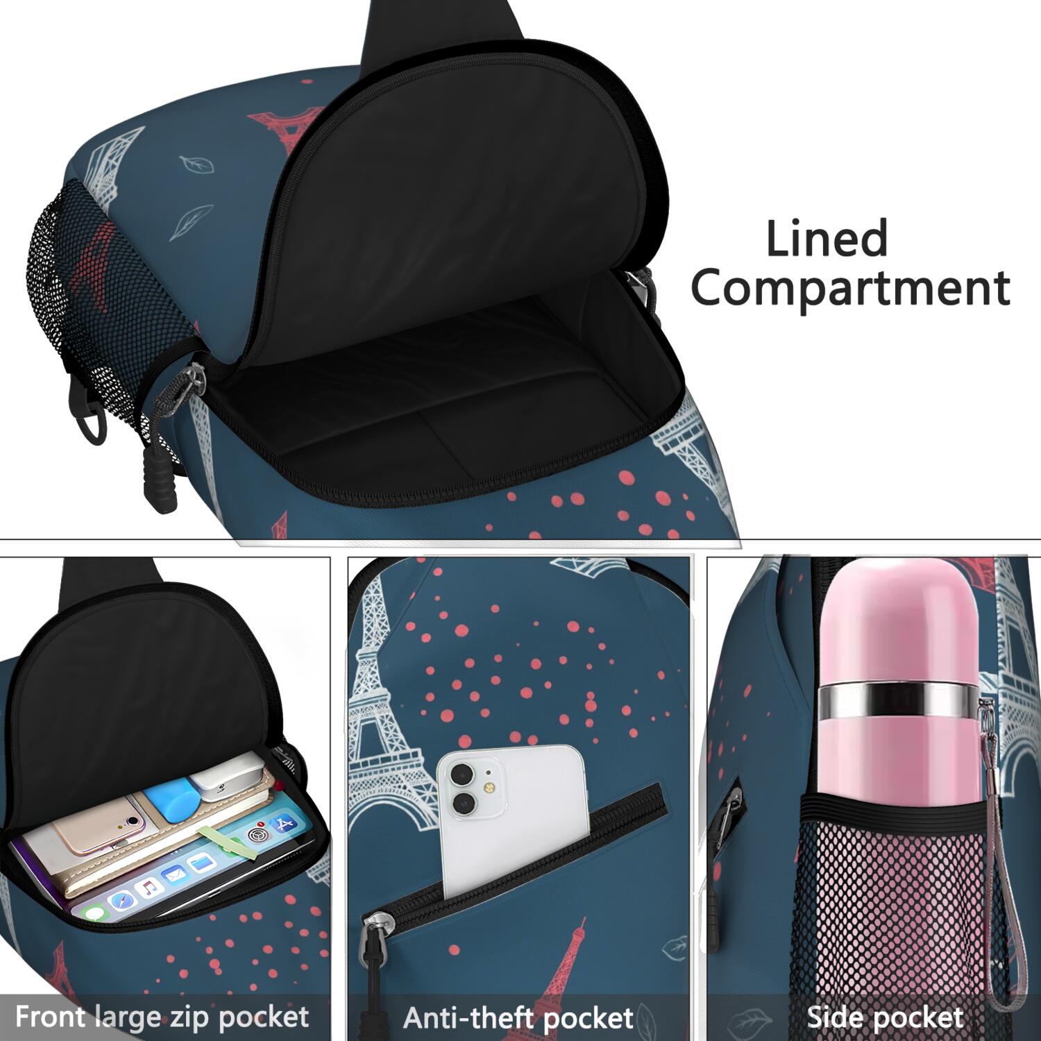 Eiffel Tower Sling Backpack for Women Men Travel Sling Bag Chest Bag for Traveling Office Shoulder Bag Gym Sports Travel Hiking Daypack