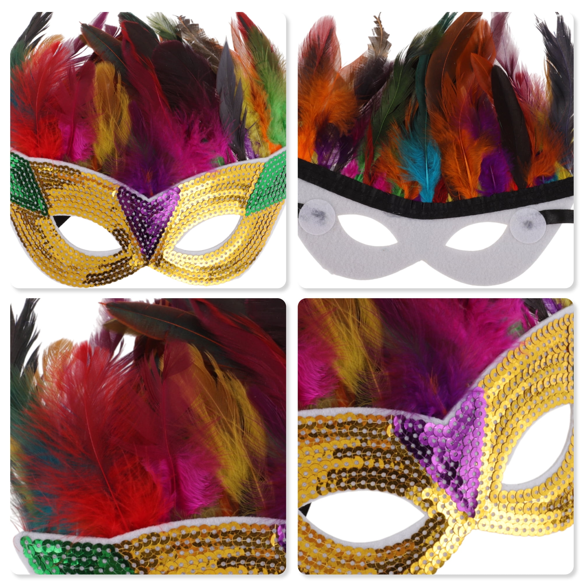 Unique Bargains 1 Pack Elegant Sequined Feathers Party Mask Multicolor