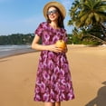 thumbnail image 4 of Goofa Orchids Flowers Pattern Women Summer Short Sleeve Midi Dress with Pockets Casual Aline Flowy Tshirt Dress Vocation Beach Sundress, 4 of 6