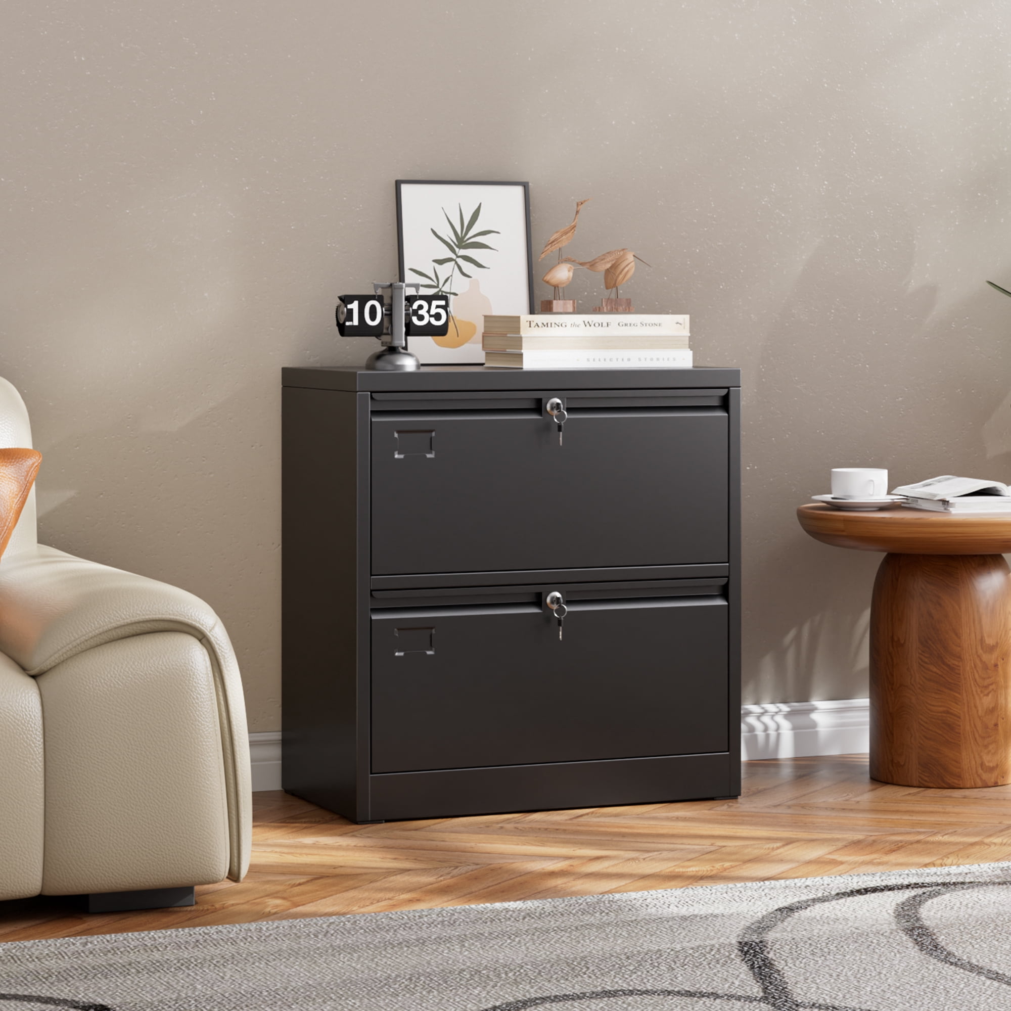 AOBABO Metal Lateral File Storage Cabinet with 2 Drawer,Lockable Steel Filing Storage Cabinet for Office and Home, Black, Assembly Required