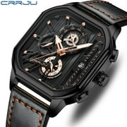 Crrju Men Watch Top Brand Luxury Military Leather Square Clock Quartz Business Sport Wristwatch Relogio Masculino - Quartz Wristwatches