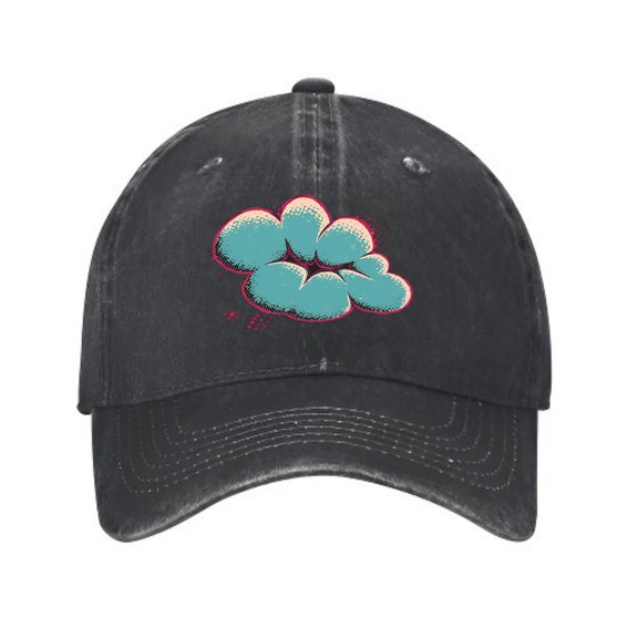 Vintage Cotton Washed Distressed Baseball Cap - Artistic Teal Shapes with Red & Pink Outline - Stylish Golf Dad Hat for Men & Women