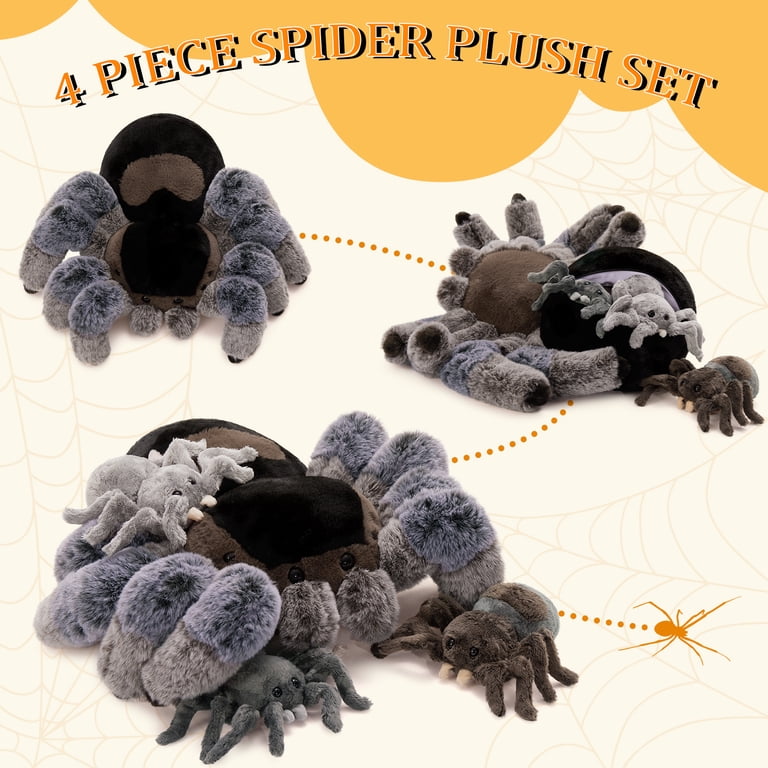 MorisMos 4Pcs Plush Spider Stuffed Animals with 3 Stuffed Spider