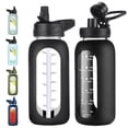 thumbnail image 1 of Botella de agua de vidrio EALGRO de 1 litro con pajita y asa, negra, 1 of 6