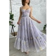 thumbnail image 2 of Vestido de fiesta Loyeloy bordado con flores de tul hasta el té, corte en A, 2 of 7