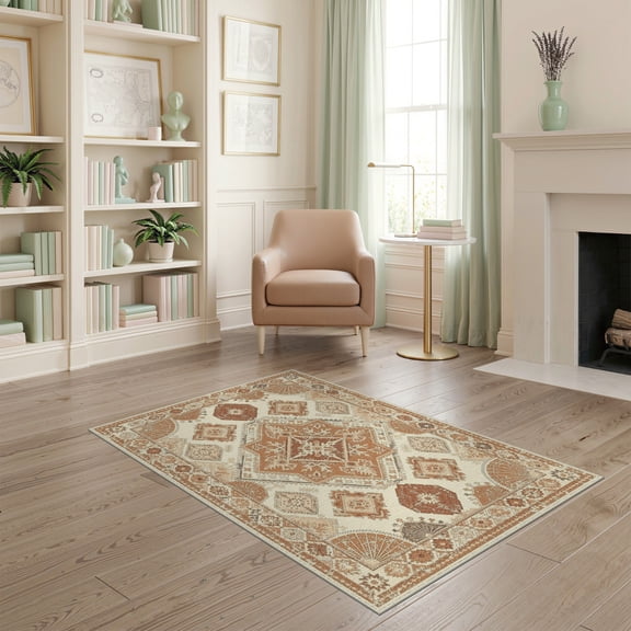 ODIKA Shaped Solid Boho Circular Ornamental Border Layout Round Entry for Home Office, Gaming Room, Under Desk, Non-Slip Chair-Friendly