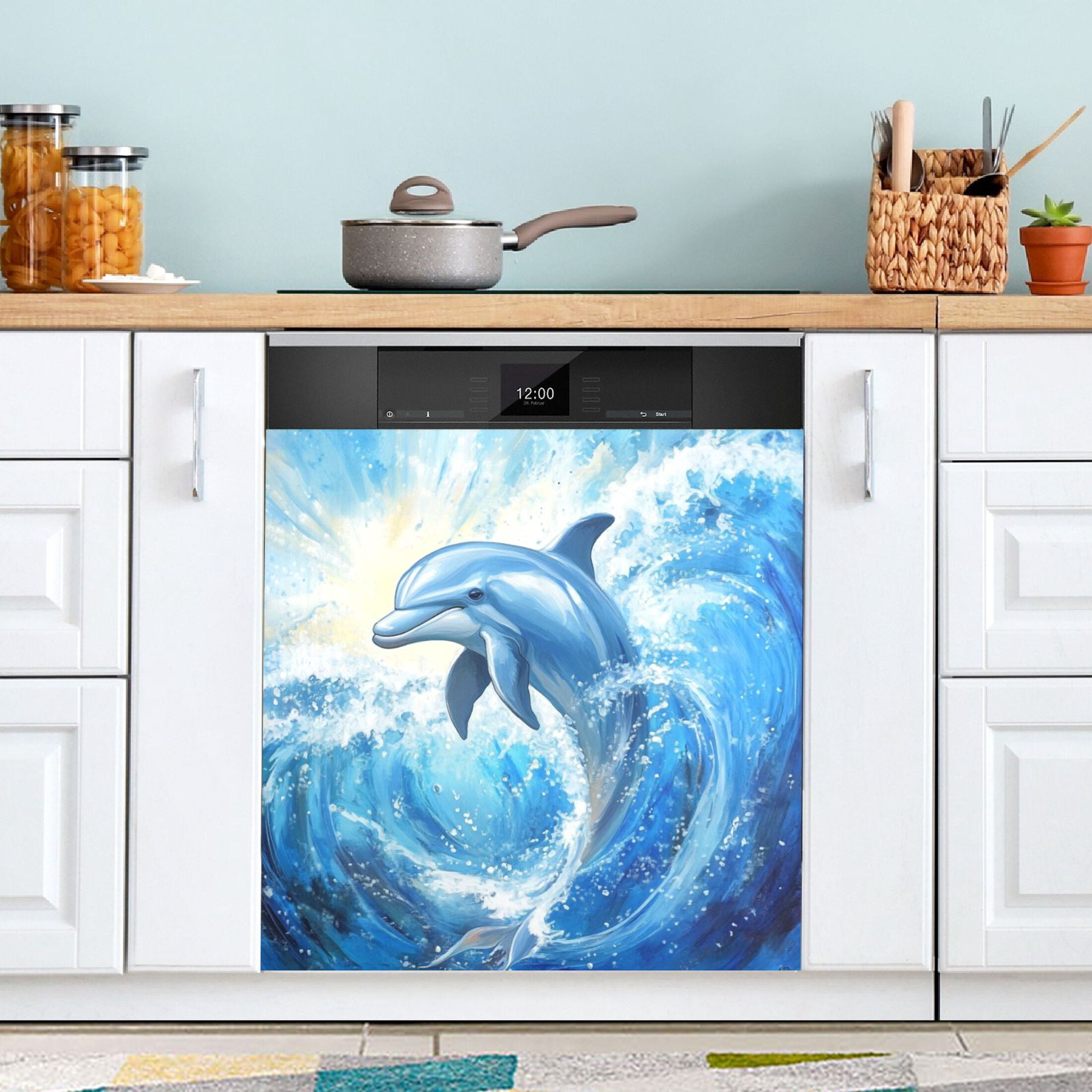 Dishwasher Magnetic Sticker 23x26 Inch Refrigerator Magnetic Sticker Washing Machine Magnetic Sticker Kitchen Panel Magnetic Sticker Home Decor Blue Beautiful Dolphin
