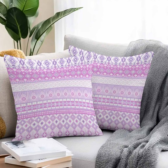 Throw Pillow Covers 16x16 Inch Set of 2, Purple Pink Boho Waterproof Outdoor Pillow Covers, Vintage Ethnic Tribe Abstract Art Decorative Cushion Pillowcases for Couch, Sofa, Bed, Garden, Patio