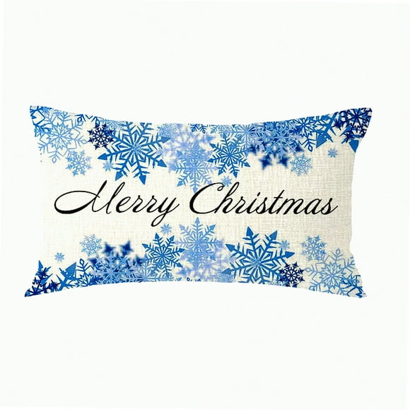 Housse de Coussin Lombaire d'Hiver Givré - Arbre Flocon de Neige Bleu Décoratif pour Lit Canapé Sofa - Vacances Extérieur 12x20 Pouces