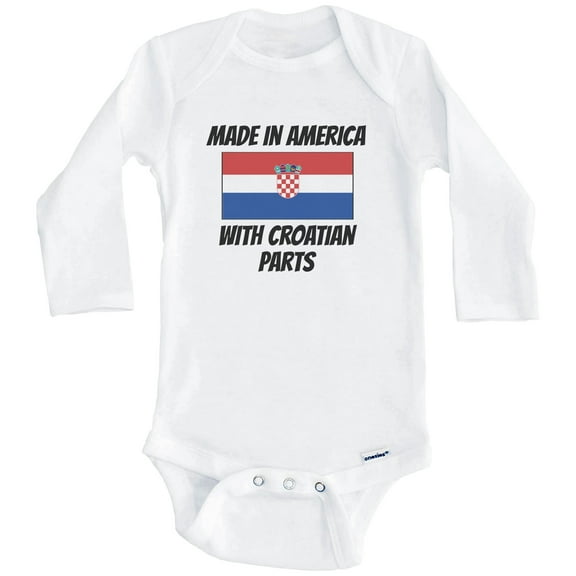 Made In America With Croatian Parts Croatia Flag Funny One Piece Baby Bodysuit (Long Sleeve), 0-3 Months White