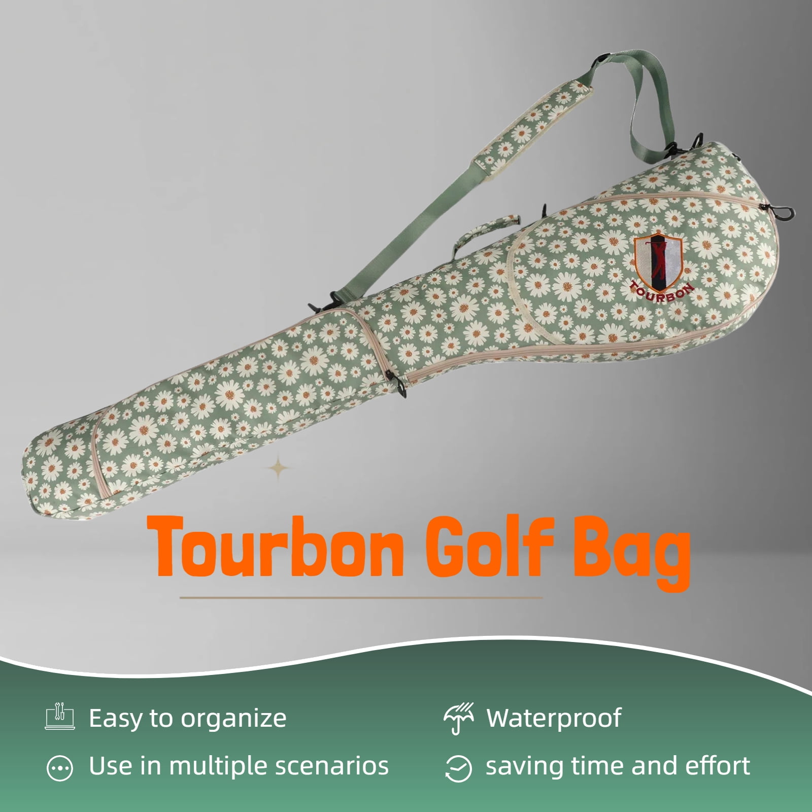 TOURBON Waterproof Sunday Golf Bag, Lightweight Nylon Floral Print Golf Club Carry Bag for Driving Range, Travel & Storage, Holds 7-9 Clubs-1 Count