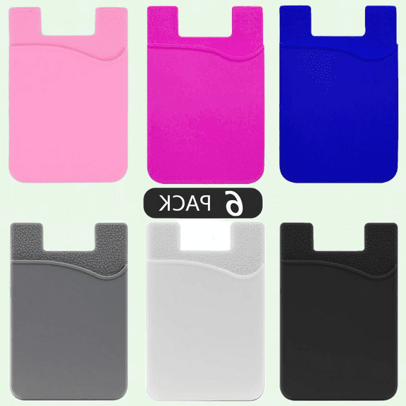 6 Pack Phone Card Holder, Slim Silicone Cell Phone Wallet with 3M Adhesive, Compatible with iPhone Samsung Galaxy Android Smartphones