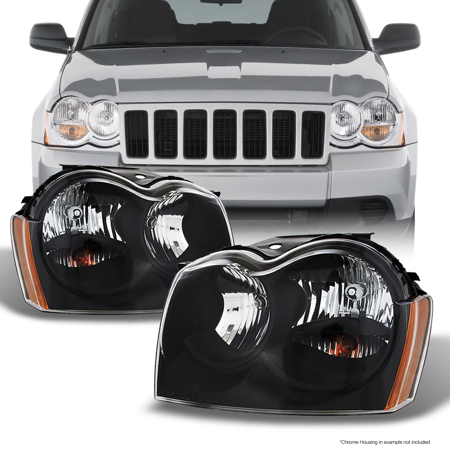 ストライプ デザイン/Striipe design ZMAUTOPARTS Replacement Headlights Headlamps  Black For 2005-2007 Jeep Grand