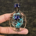 thumbnail image 2 of Tibetan Turquoise Gemstone Handmade Copper Wire Wrap Jewelry Pendant 3.19", 2 of 5