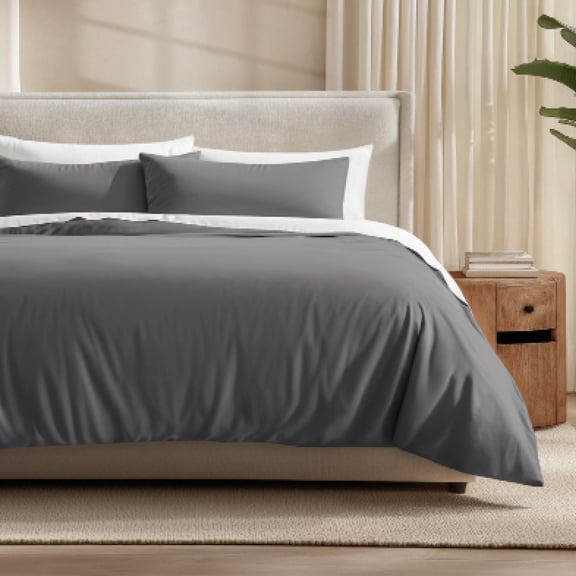 Bare Home Bamboo 3-Piece Duvet Cover Set - Made from Rayon Fibers - Soft, Cooling & Breathable - Queen,Gray