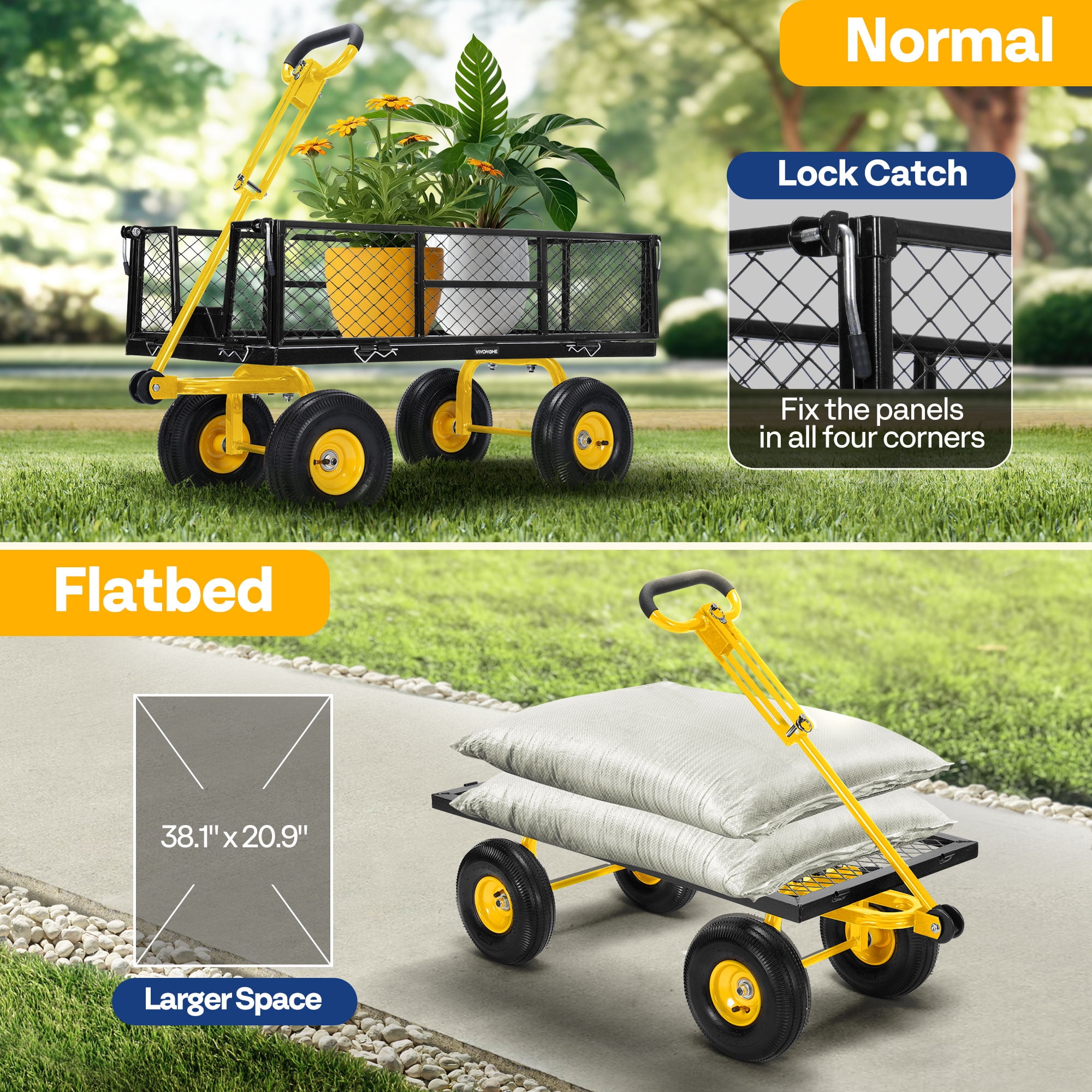 SPECSTAR Steel Garden Cart with Round Handle, 900lbs Capacity, with 10 inch Tire and Handle Attach to ATV or Tractor