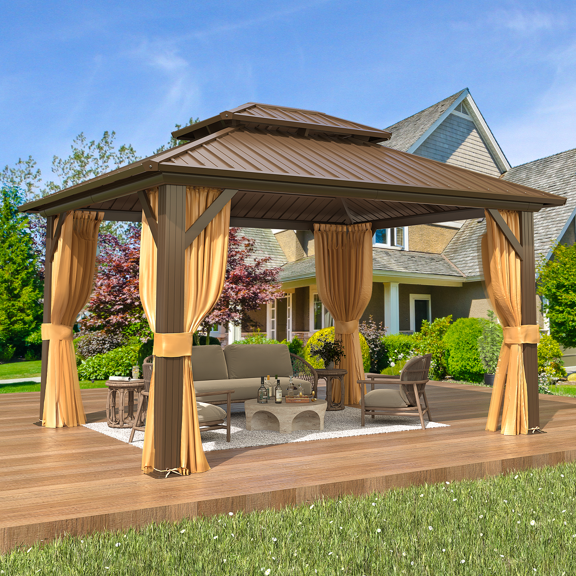 EROMMY 10'x12' Hardtop Gazebo with Galvanized Steel Double Roof & Aluminum Frame