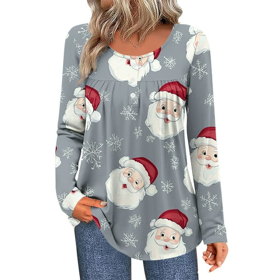 Fall Saving Talove Long Sleeve Shirts for Women Graphic Printed Sweatshirt Fall Fashion Must Haves Long Sleeve Tops Womens Tops Casual Cotton Christmas Shirts