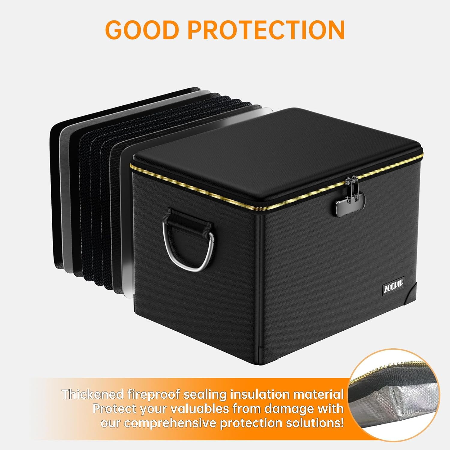 Fireproof Document Box Hard  File Organizer with Lock Portable Office Safe Storage for Valuables Black