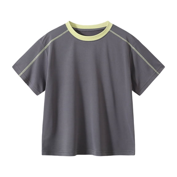 WRKEKC Summer Boys T Shirts Antimicrobial Solid Crew Neck Active Short Sleeve Shirt for 4-16 Years Moisture Wicking