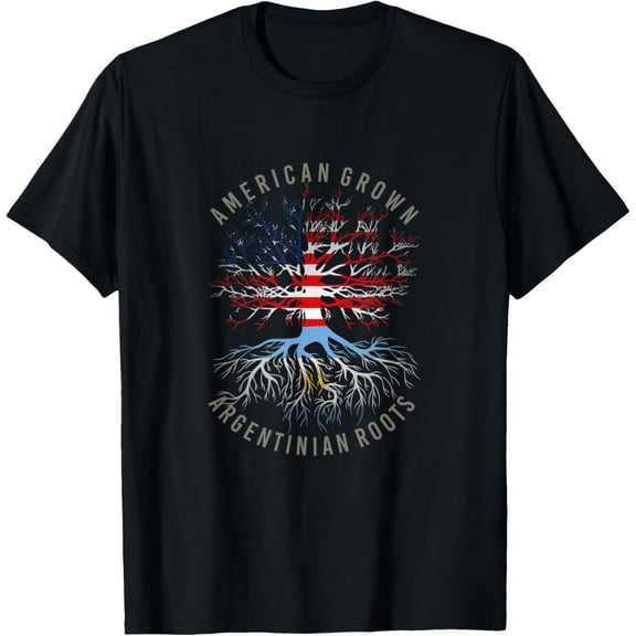 American Grown Argentinian Roots USA Argentina Flag Heritage T-ShirtMen's and women's gift, black and white T-shirt, size: Extra large S-4XL
