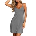 thumbnail image 2 of BRGZLK Womens V Neck Nightgowns Stylish Solid Color Spaghetti Double Strap Sleeveless Casual A-Line Flowy Nightdress Lightweight Soft Comfort Loungewear Outfits Gray L, 2 of 8