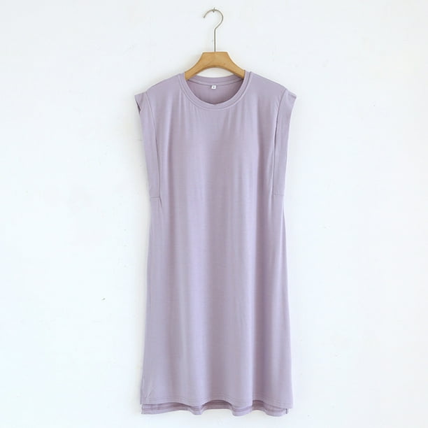 Camisón corto para mujer, blusa lisa, informal, a la moda, con cuello redondo, sin mangas, para dormir