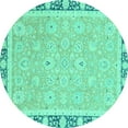 thumbnail image 1 of Ahgly Company Indoor Round Oriental Turquoise Blue Traditional Area Rugs, 8' Round, 1 of 4