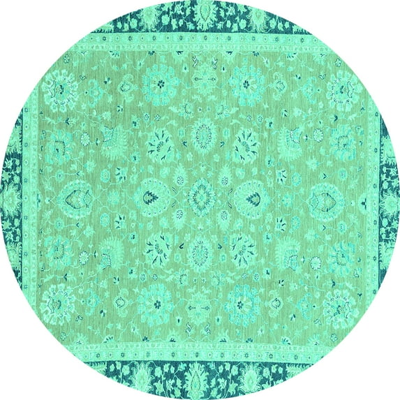 Ahgly Company Indoor Round Oriental Turquoise Blue Traditional Area Rugs, 8' Round