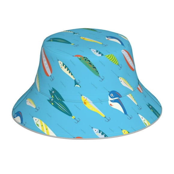 Saiise Different Color Fishing Bait Print Men and Women Night Reflective Hat Runner Cap Visor Bucket Hat Boonie Cap