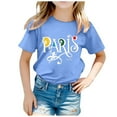 thumbnail image 1 of OJinShaWanO Compression Shirts Girls 2025 Enfants Thème France Mode Partie Imprimée Manches Courtes Col Rond T-Shirt Hauts Bleu Clair 12-13 Ans, 1 of 4