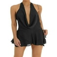 thumbnail image 1 of Women Sexy Sleeveless Halter Open Back Sheer Mesh Short Dress V Neck Solid Color Mini Club Party Dress, 1 of 6
