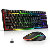 Wireless Keyboard and Mouse, 87 Keys Mechanical Feel Keyboard Mice Combo, Anti-Ghosting Ergonomic Rechargeable W/ 2.4G Wireless Receiver, RGB LED Backlight for Windows Computer PC Gamer