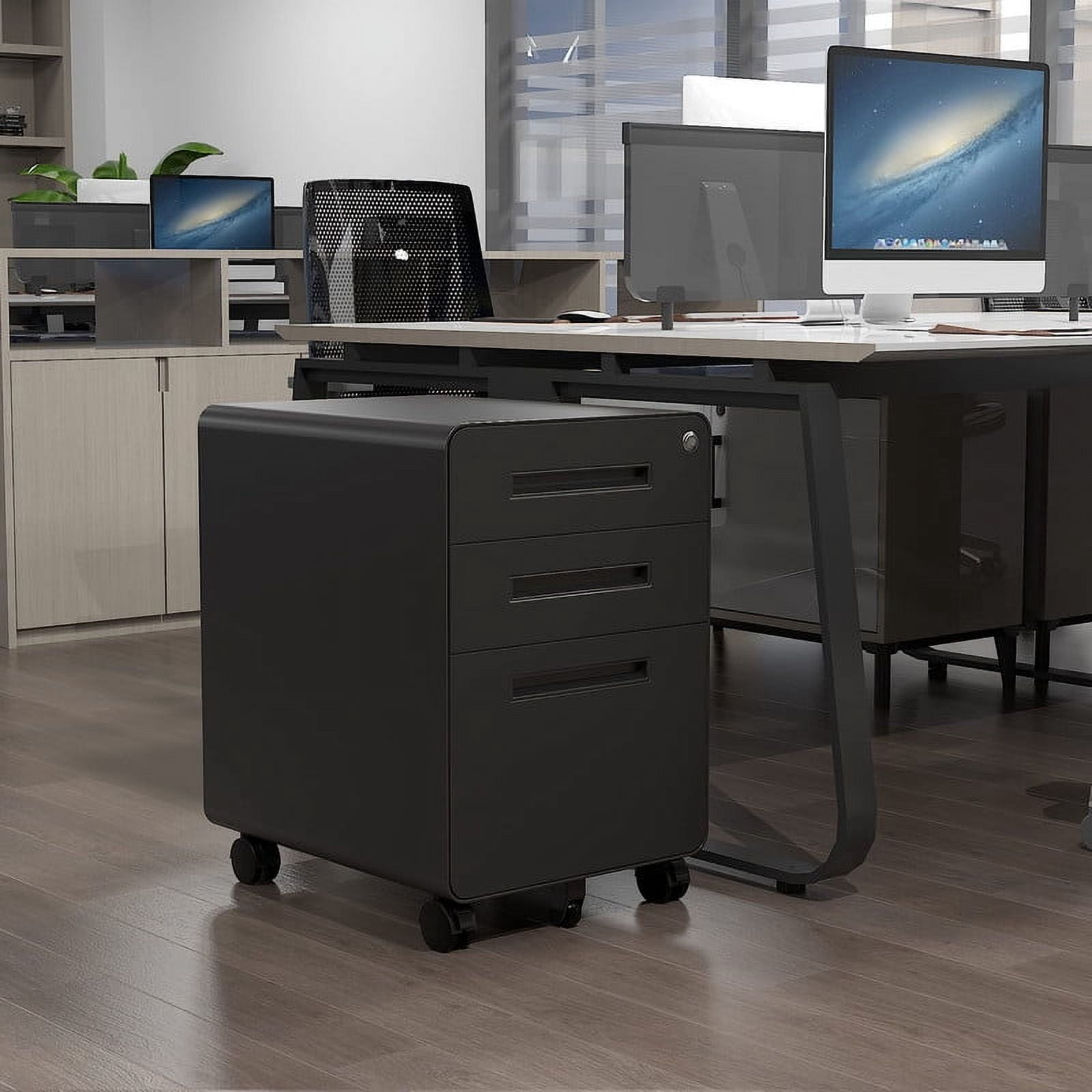 MIIIKO 3-Drawer Rolling File Cabinet, Metal Mobile File Cabinet with Lock, Filing Cabinet Under Desk fits Legal/Letter/A4 Size for Home/Office