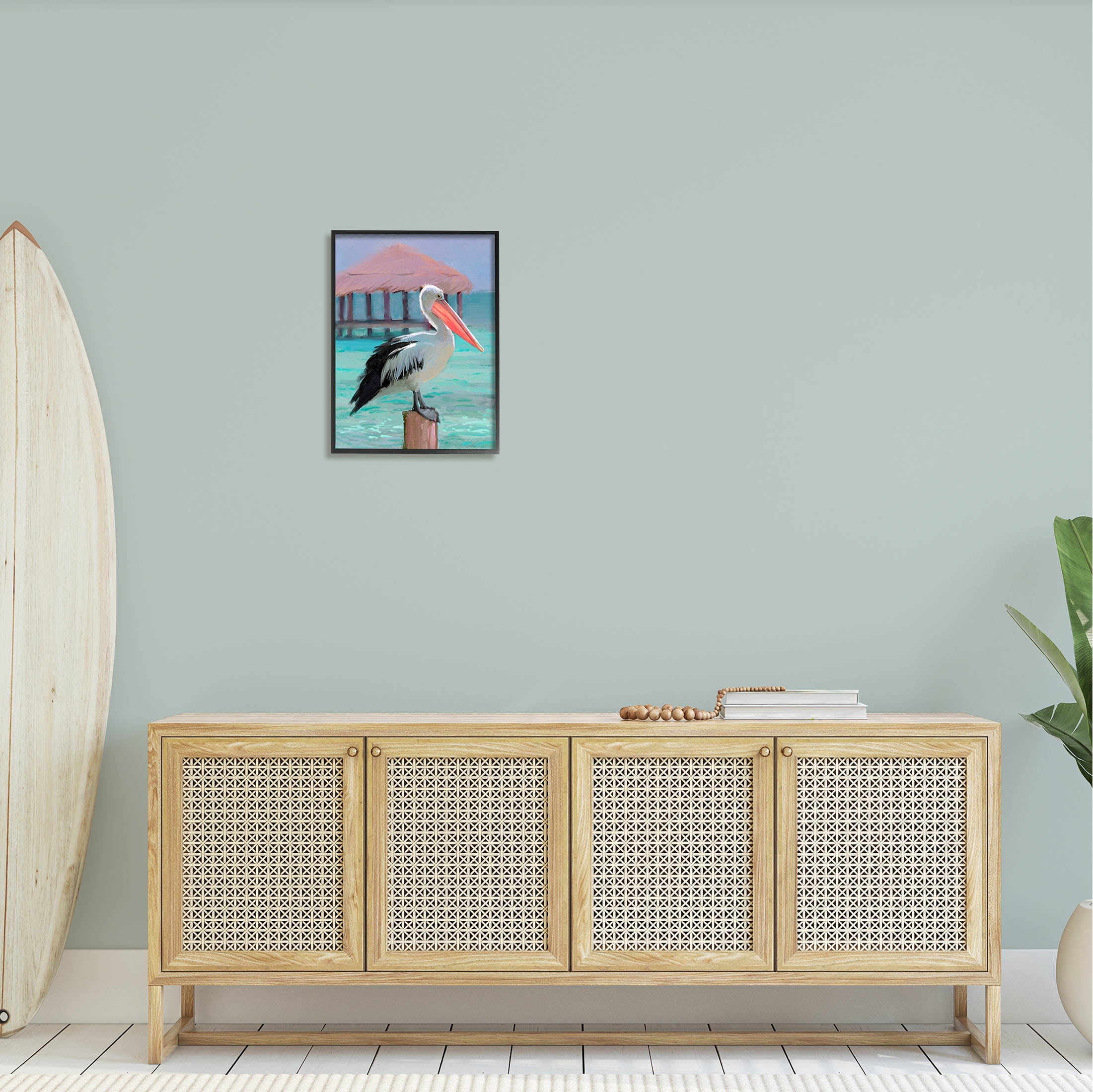Stupell Industries Tropical Perched Pelican Painting Black Framed Art Print Wall Art, Design by Ziwei Li