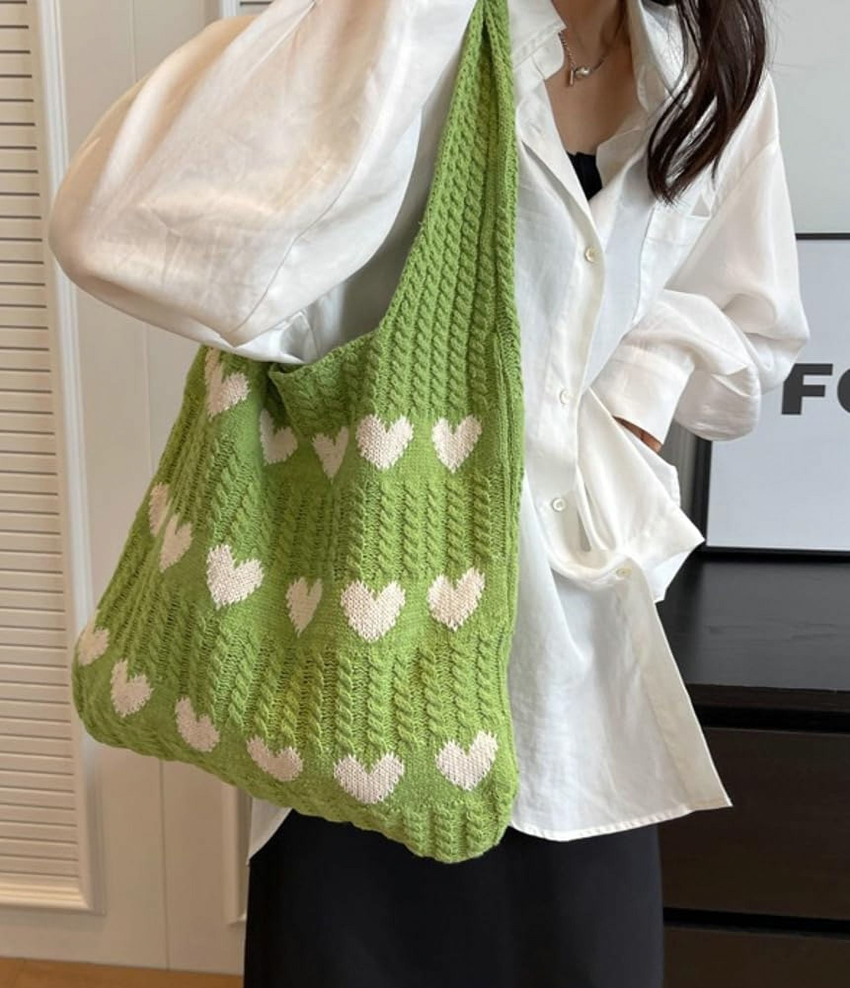 Crochet Tote Shoulder Bag for Women. Large heart - shaped beach bag. Handmade knitted hobo bag