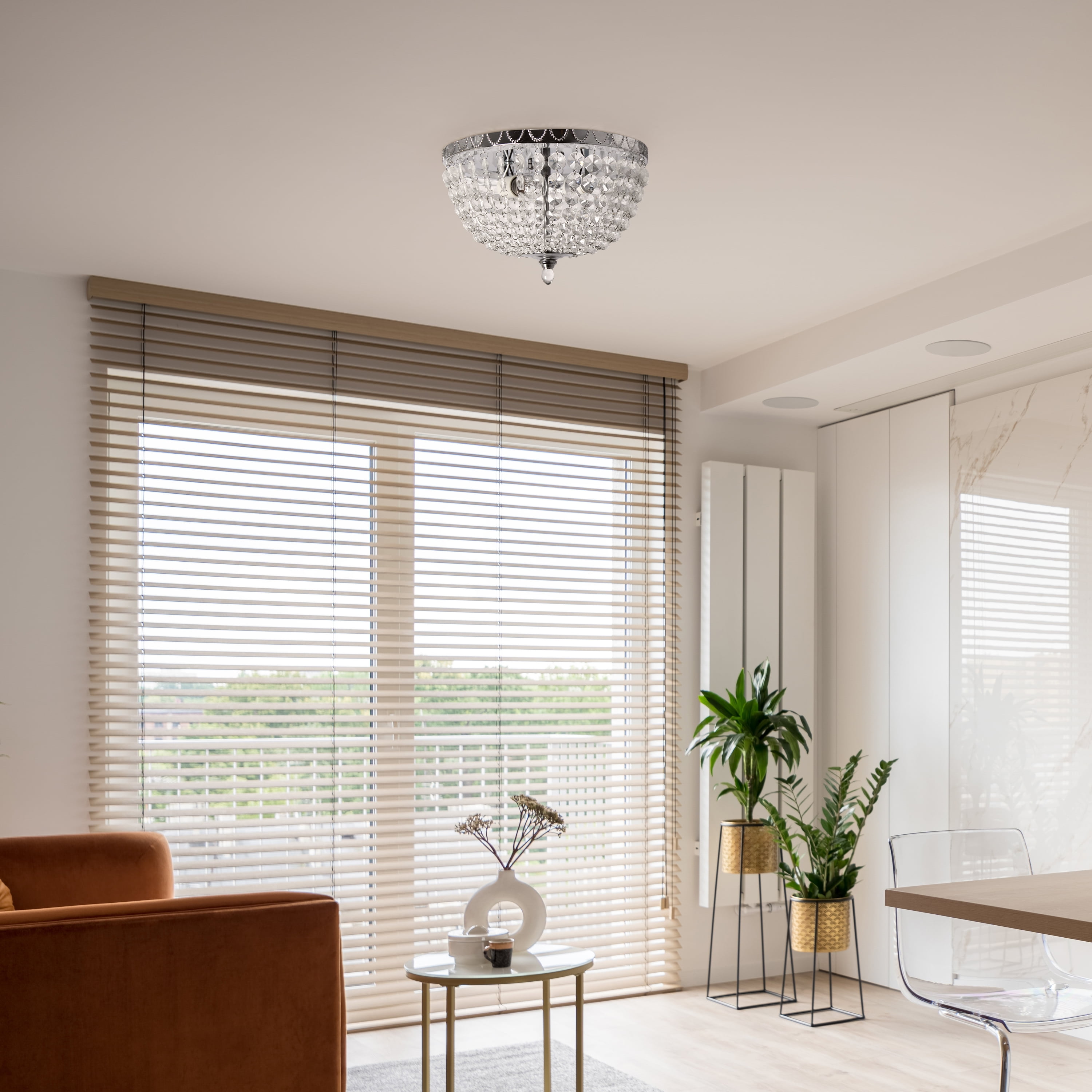 Elegant Designs Victoria Crystal Rain Drop Ceiling Light Flushmount - Chrome