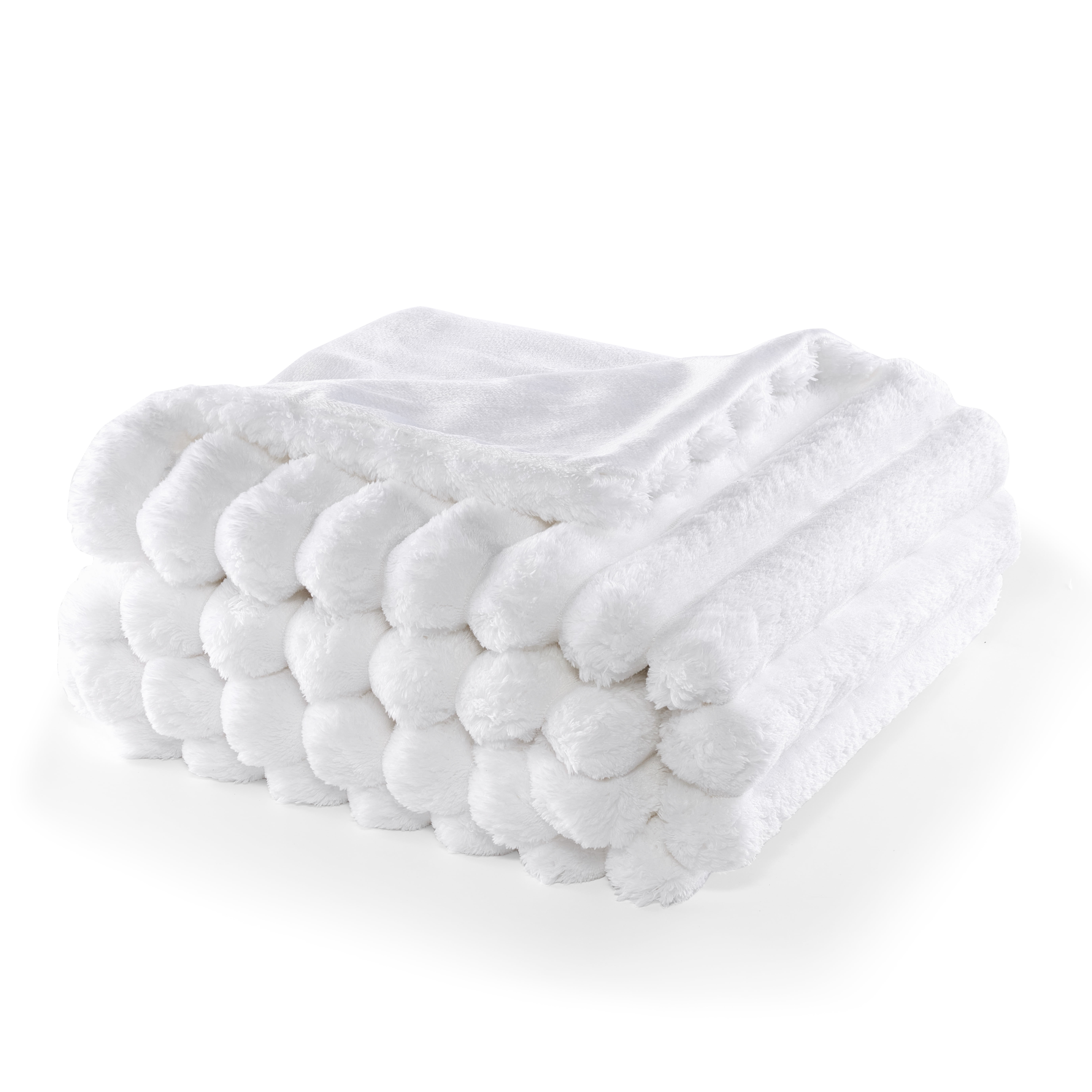 CBCHome Jumbo Plush Ribbed Twin Extra Long College Dorm Bed Blanket - Super Soft, Fluffy Back to School Essentials for Girls Guys Teens (Bright White, Twin/Twin XL 66"x90")