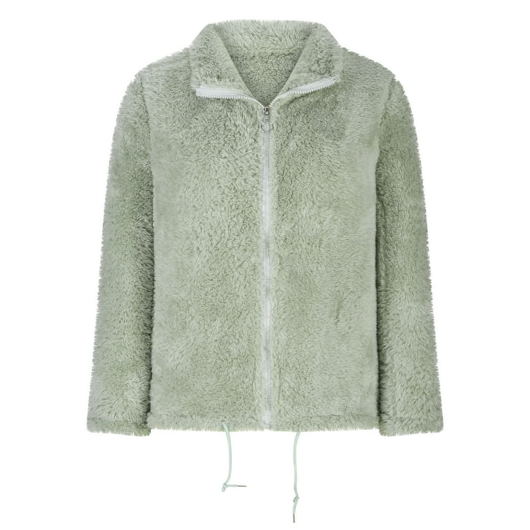 Hfyihgf Plus Size Women's Sherpa Fleece Jacket Faux Fuzzy Long Sleeve  Casual Zip Up Laple Soft Warm Coat（Green,4XL) 