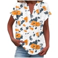 thumbnail image 1 of Camisetas de Manga Corta para las Mujeres Casual Impreso Botón Casa V-Cuello Camiseta Blusas, Poliéster, 1 of 5