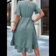 thumbnail image 5 of Vestidos de Mujer de Corta, Cintura Alta, Cuello Redondo, Liso, con Volantes, Gris y Azul, Talla S, 5 of 8